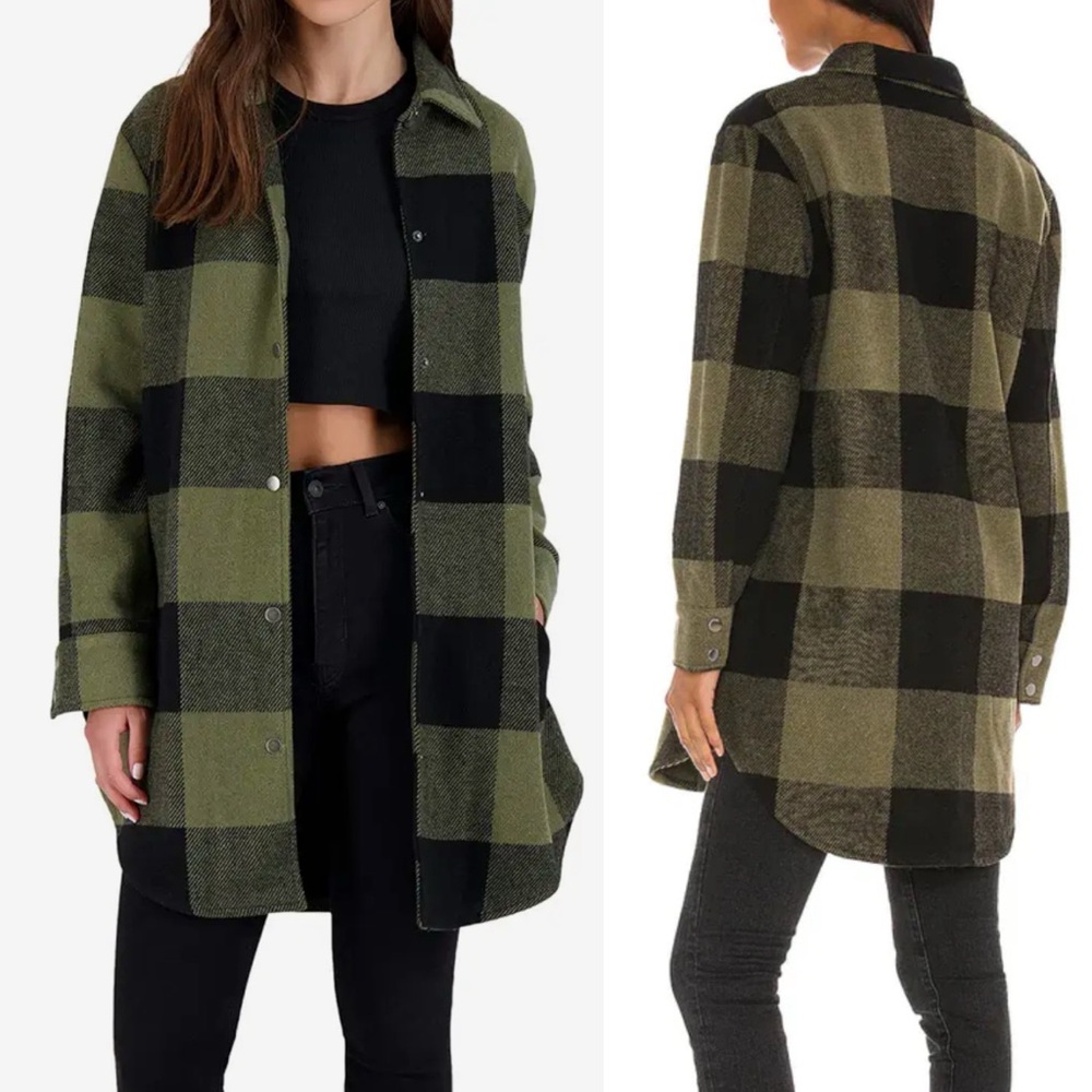 Steve Madden Eldridge Buffalo Plaid
Coat Shirt Jacket Shacket Olive Sage Green - Picture 6 of 13